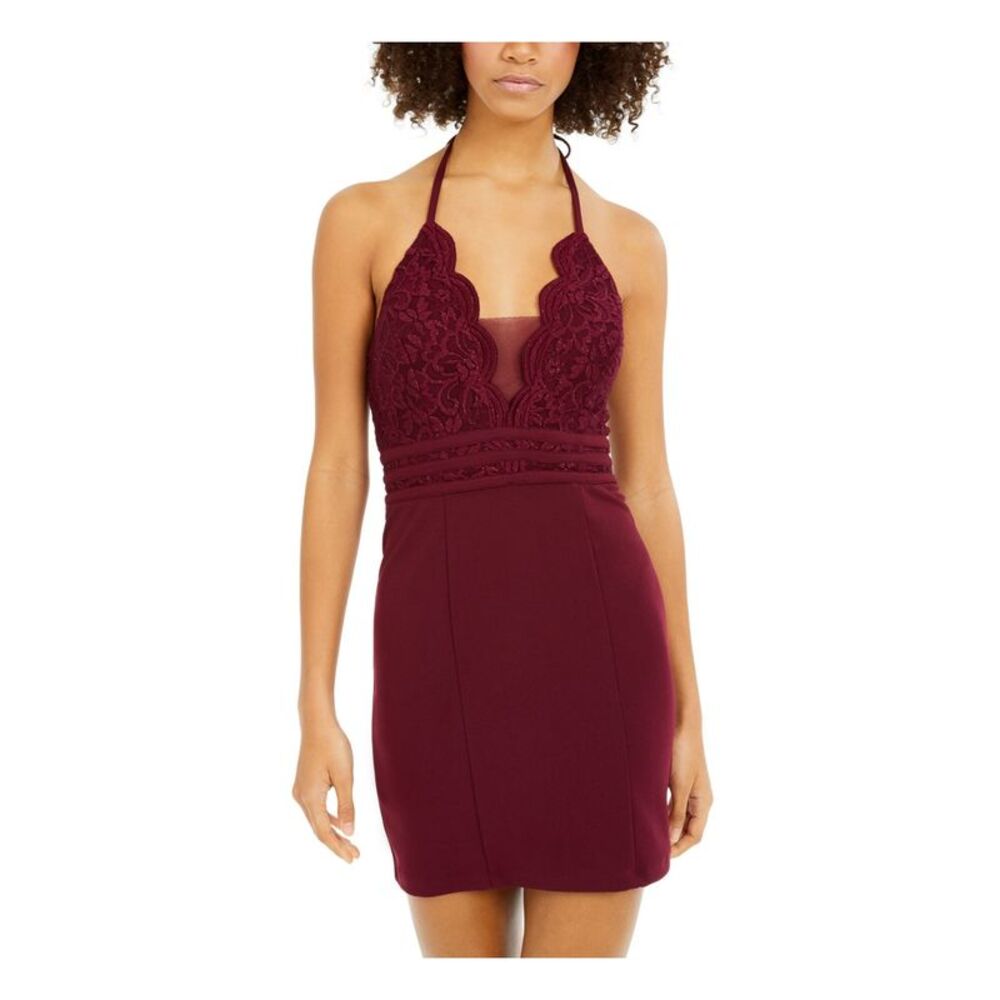 SPEECHLESS Womens Body Con Short Dress Maroon Spaghetti Strap Juniors 17